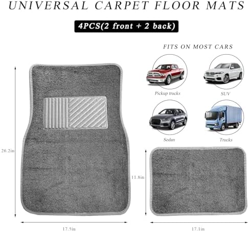 4PCS Car Floor Mats, Anti-Slip Waterproof Car Carpets with Safety Heel Pad, Heavy Duty Floor Mat for All Weather Protection, Universal Trim to Fit for Sedans Trucks SUVs (Gray)