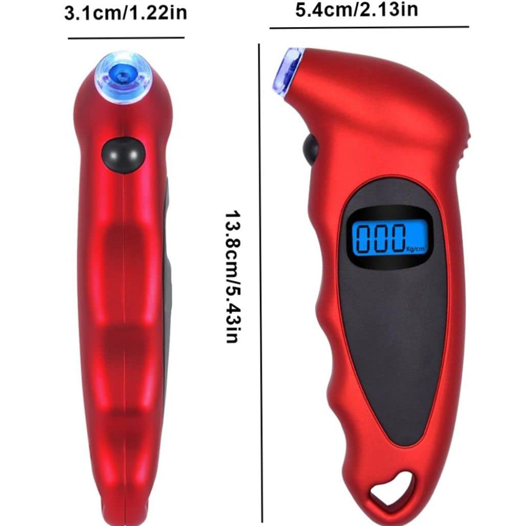 Digital Tire Pressure Gauge, Digital Tire Pressure Reader, High Precision tire Pressure Reading Device, Tire Diagnostic Tool, 100 PSI 4 Settings for Car Truck Bicycle with Backlit LCD (Red)