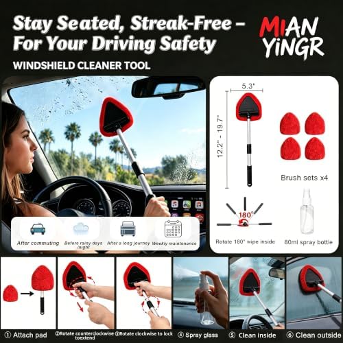 Windshield Cleaner Tool, 17Pcs Red Car Interior Detailing Kit