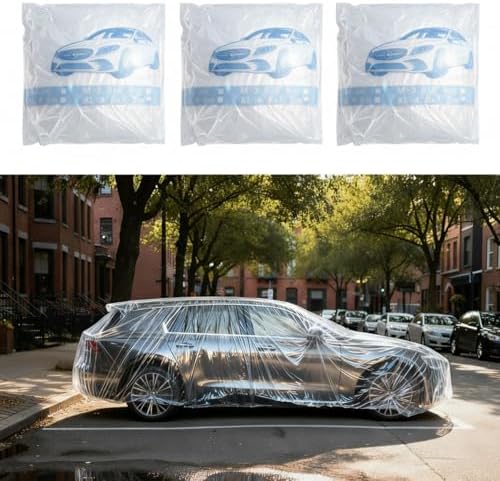 LEIFIDE 3pcs Universal Large Plastic Car Covers 23 x 13.1ft Extra Clear Reusable Car Cover with Elastic Band for SUV, Sedan, Mini Van and Outdoor Snow Rain Wind Dust Frost