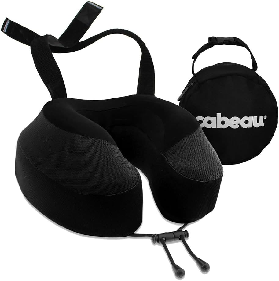 Cabeau Evolution S3 Travel Pillow - Memory Foam Neck Pillow for Airplane and Long Flights with Seat Straps for Head and Neck Support, 360 Degree Support (Steel Grey)