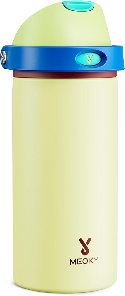 18 oz Insulated Water Bottle for Teens: Meoky Kids Water Bottle with 2-in-1 Straw and Spout Lid - Leak Proof, Cold for 24 Hours, BPA-Free for Boys Girls School Sports, Buttercup