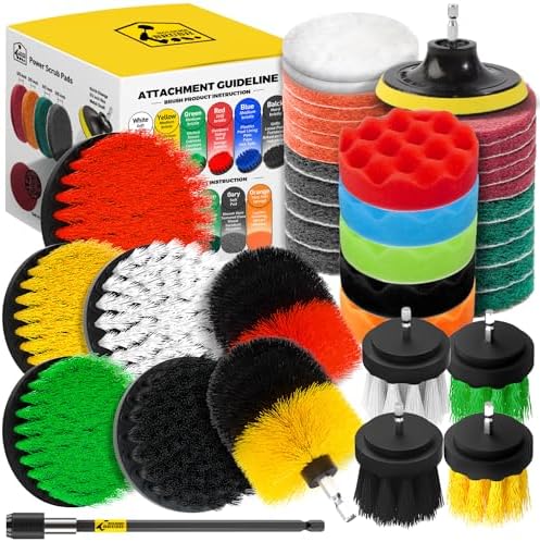 Holikme 40 Piece Drill Brush Attachment Set and Scrub Pad Set for Clean
