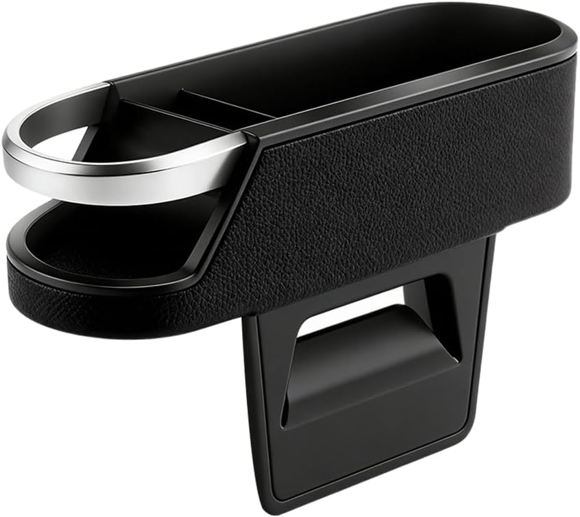 Car Seat Gap Filler Organizer, Leather Automotive Filler Plug Couch Organizer with Cup Holder, Vehicle Front Seat Side Gap Storage Box for Phone Sunglasses Keys, Universal Fit (Black)