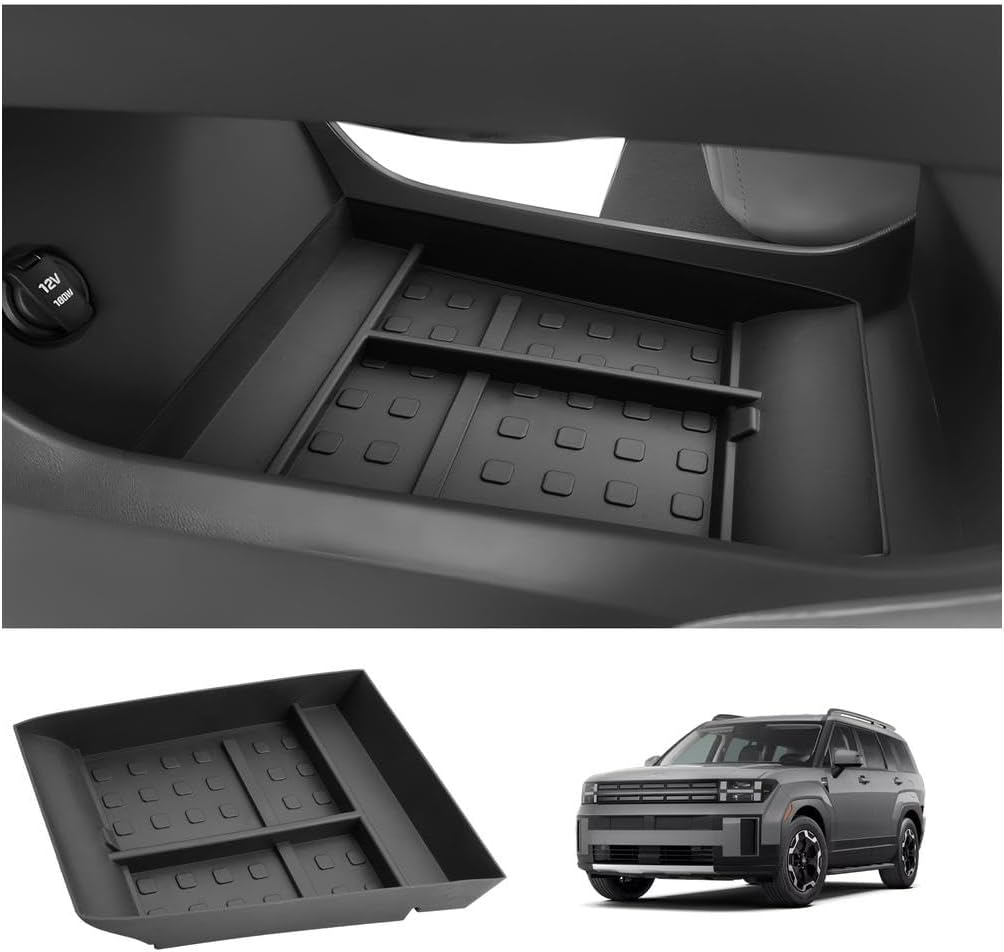 LUWU Lower Center Console Tray Storage Box for 2024 2025 2026 Hyundai Santa Fe SE/SEL/XRT/Limited/Calligraphy Accessories Armrest Console Organizer TPE Material 2025 2026 Santa Fe Accessories Black