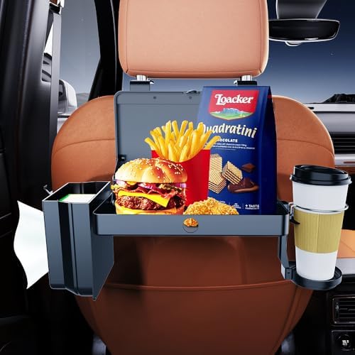 Car Storage Organizer, Multifunctional Car Seat Back Storage Organizer with Cup Holders Tissue Box Hook and Tray 3 in 1 Car Storage Box for SUV Truck Minivan Easy Install No Tools Needed (07)