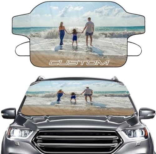Custom Photo Windshield Snow Covers, Personalized Logo Car Windscreen Case, All Seasons Sunshade Cover, Waterproof Windproof Protection Sun Frost Ice Defense, Universal for SUV Truck Sedan Van
