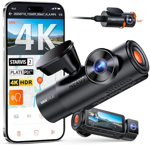 [Bundle-2 Items:N4 Pro S & Hardwire Kit] Vantrue New N4 Pro S 4K 3 Channel Dash Cam, Triple STARVIS 2 Dash Camera for Cars, 4K+1080P+2.5K Front and Rear Inside
