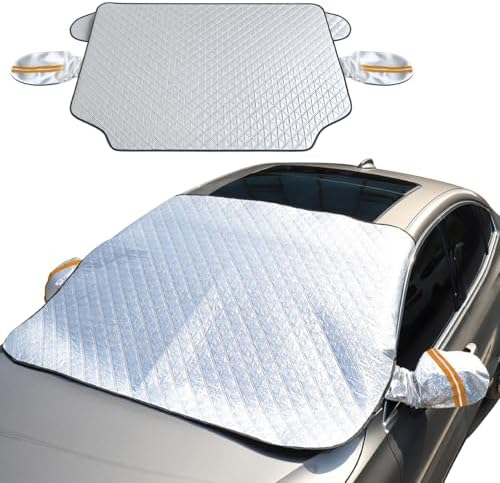 Car Windshield Snow Cover for Ice & Snow Protection,4-Layer Front Windshield Guard with Magnetic Edges & Side Mirror Covers Universal for SUV, Truck, Sedan, Van
