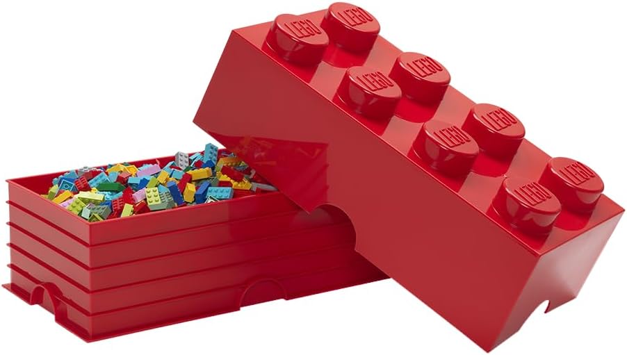 Room Copenhagen, LEGO Brick Box Stackable Storage Containers - Organizational Building Blockss - 19.69 x 9.84 x 7.09 Inches - Brick 8, Bright Red