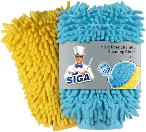 MR.SIGA Premium Microfiber Soft Chenille Car Wash Mitt, Pack of 2, Blue & Yellow