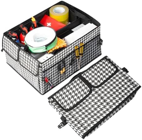 Mandark Car Trunk Organizer, Collapsible Multi Compartment Vehicle Storage Box, Waterproof Adjustable Automotive Organization Container Accessories, Universal for SUV, Sedan, Truck (Checkerboard)