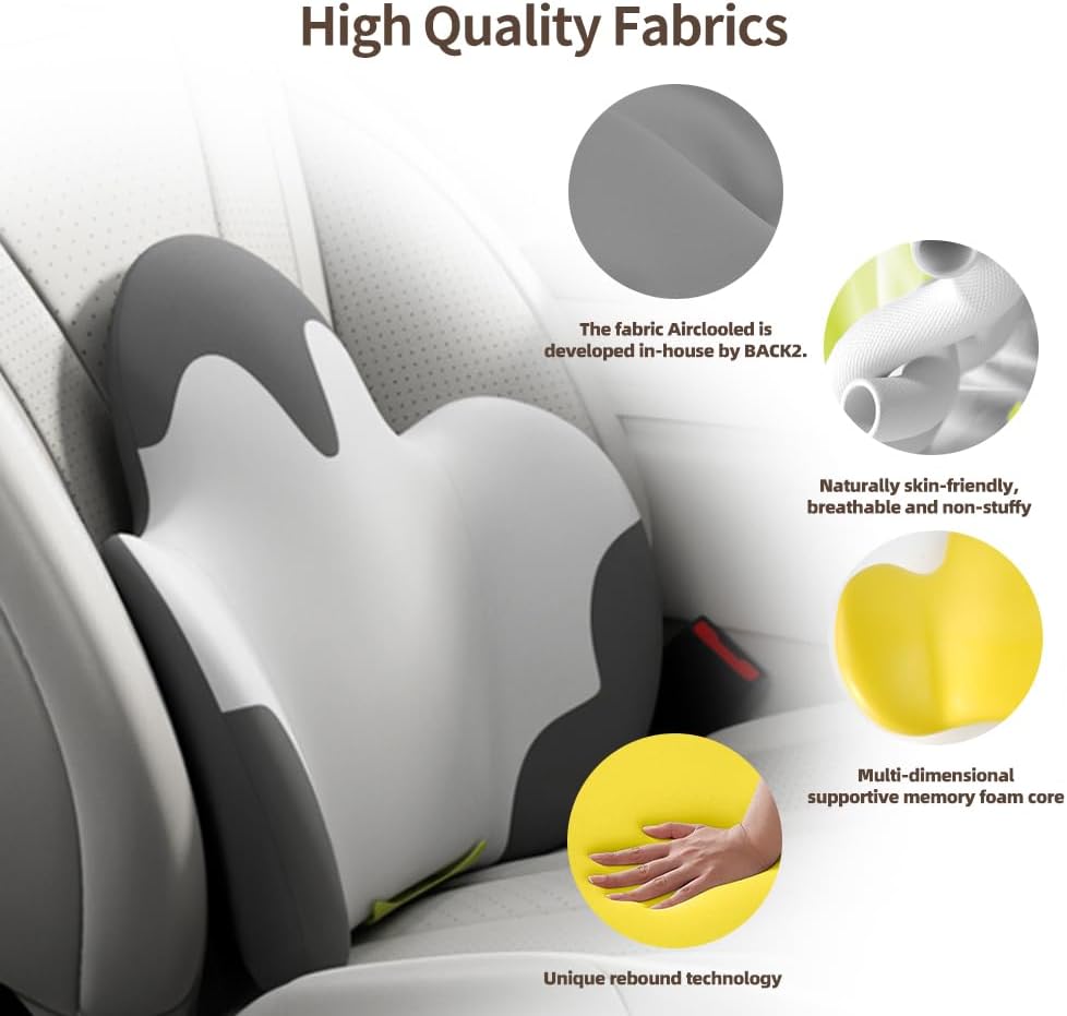 Lumbar Support Pillow for Office Chair, Gaming Chair, Car Driver Seat Back Cushion, Bed & Couch, Gifts for Friends and Parents,Ergonomic Back Support Pillow with Comfortable Memory Foam(Grey/white)