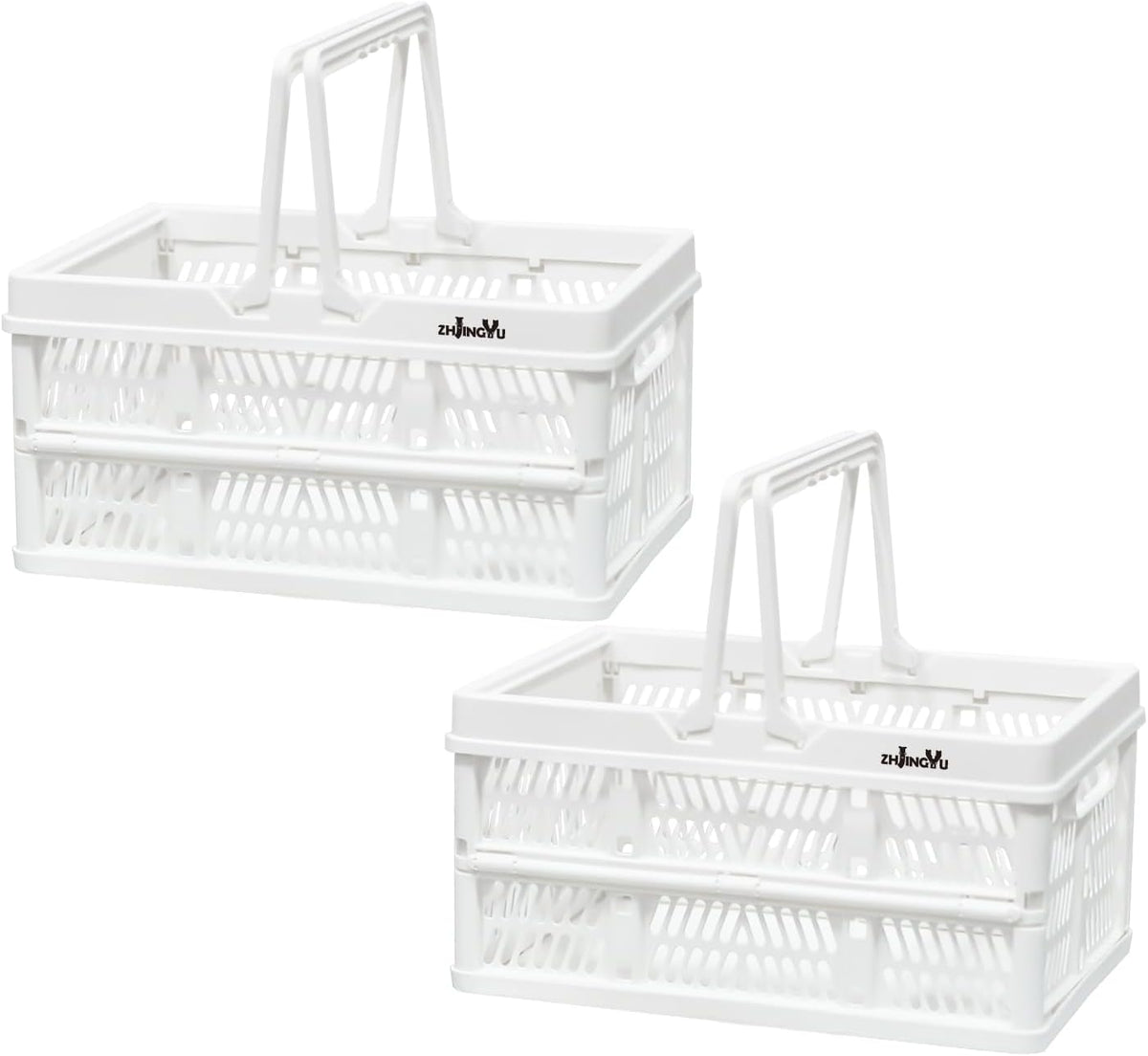 ZHJINGYU Plastic Basket Storage Crates,2-pack Plastic Baskets for organizing,Collapsible Shopping Basket,Foldable Crate with Handles,Collapsible Crate for Car,Kitchen,Bathroom,Medicine Grocery
