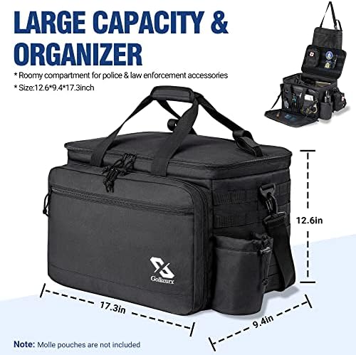 Golkcurx Patrol Bag for Law Enforcement Police Gear, Water-resistant, Black | Heavy Duty Police Duty Bag, Front Seat Organizer, Adjustable Modular Interior, MOLLE System, for Patrol Officers Security