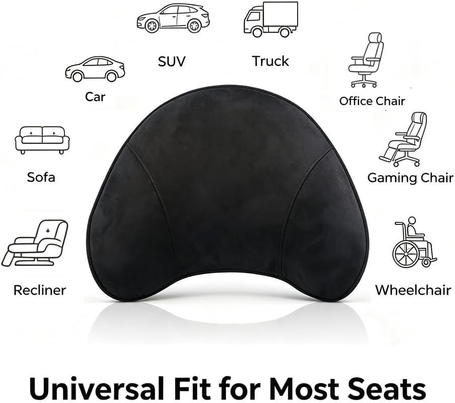 Ergonomic Lumbar Support Pillow for Car Office Home Lower Back Relief Black