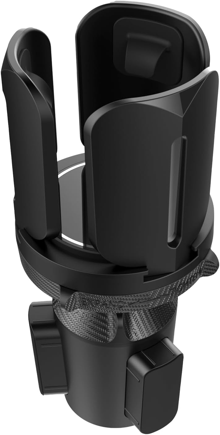 Heavy-Duty Expandable Car Cup Holder & Organizer - Universal Fit for Large Bottles, Coffee Mugs, Phones, Food - Adjustable Base & 3 Base Extenders - Car Interior Accessories for SUV, Truck, Sedan