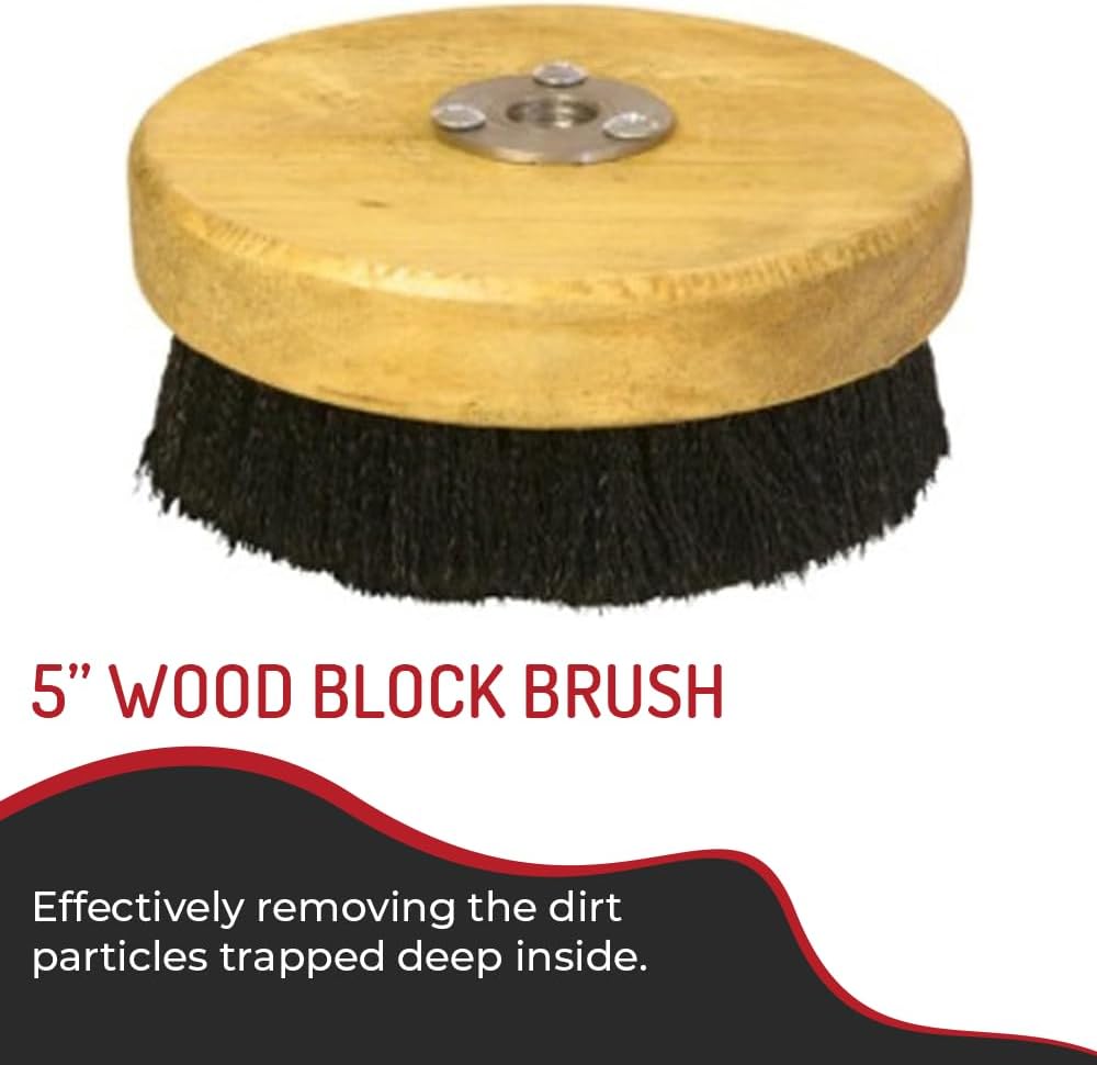 HI-TECH 5” Wood Block Brush – Carpet & Upholstery Shampoo Tool for Rotary Buffers & Polishers – Medium Soft Bristles – Auto Detailing, Home, Office Cleaning