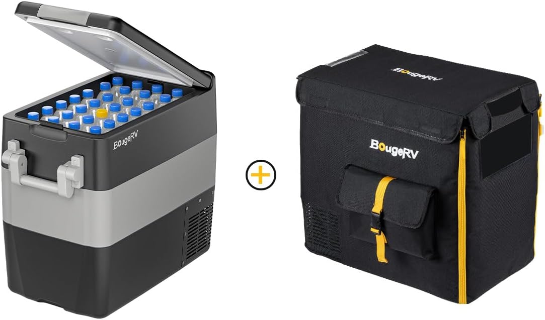BougeRV 12V Refrigerator Fridge Freezer Portable Car Fridge 42 Quart Electric Cooler 12V/24V DC 110~240V AC for RV Camper Truck Pickup SUV Van Boat Camping Tailgating Road Trip Outdoor Travel