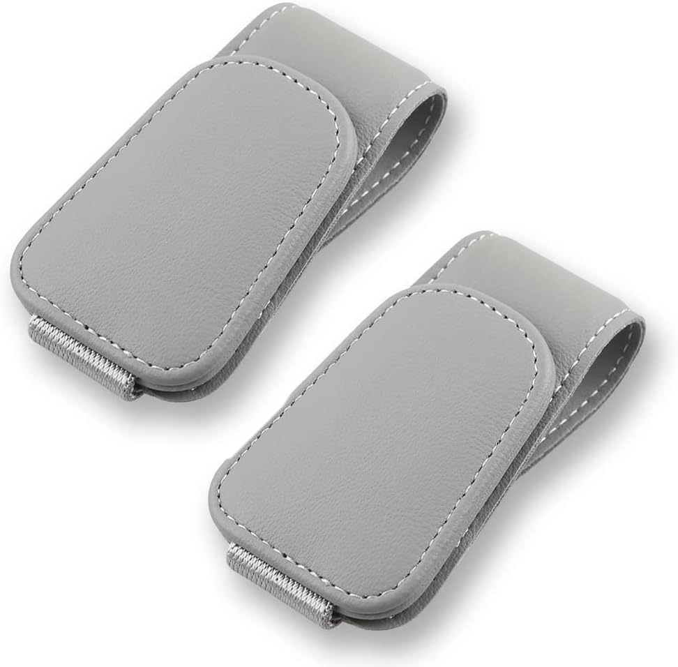 2Pcs Sunglass Holder for Car, Magnetic Leather Eyeglass Hanger Clip for Car Sun Visor, Sunglasses Holder and Ticket Card Clip for Car Visor Accessories (Beige)