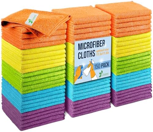 GREEN LIFESTYLE Microfiber Cleaning Cloth 11.5" x 11.5" 150 Pack - Edgeless Microfiber Towels for Cars, Cleaning Rags, Lint Free Car Microfiber Towel, Reusable Cleaning Cloths (Multicolor)