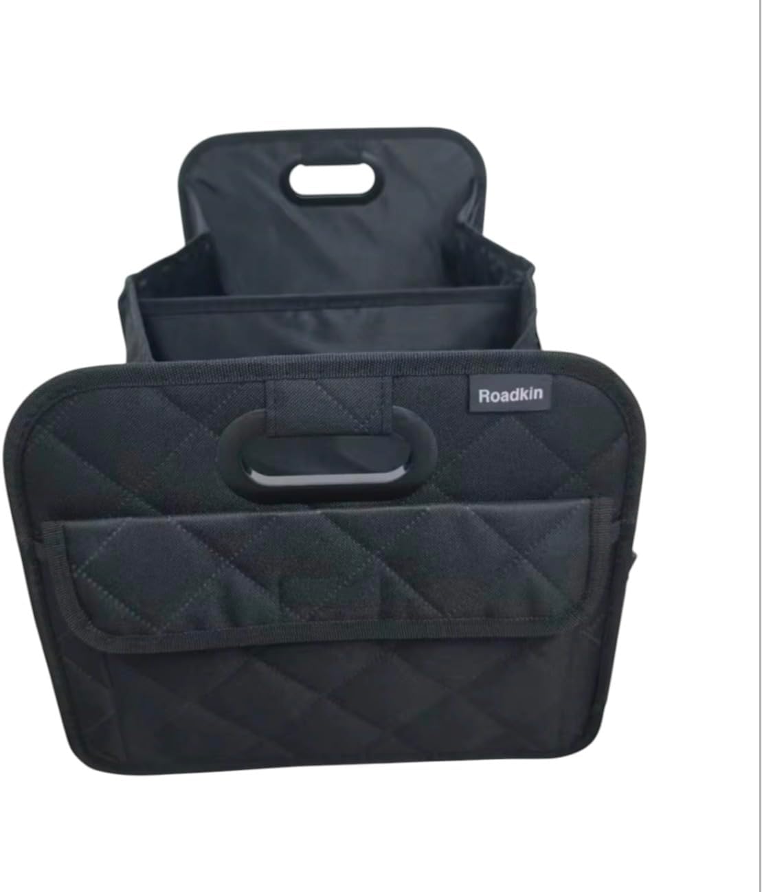 Car Organizer Caddy Oxford Quilted Trunk Organizer, Waterproof Storage Tote with Handles for Front Seat, Backseat, SUV, Truck, Van, Black