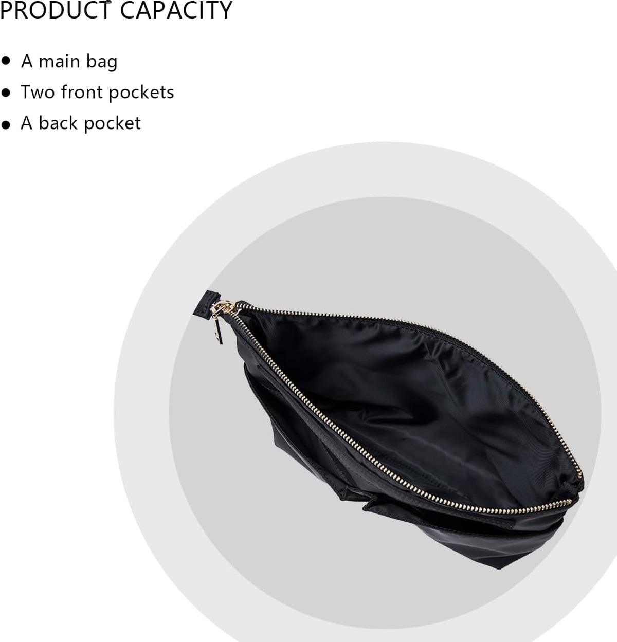 Cosmetic Bag Storage Organizer Insert Lightweight Waterproof Nylon Fabric with Zipper Closure Ideal for Travel Tote Bags（nylon-black）