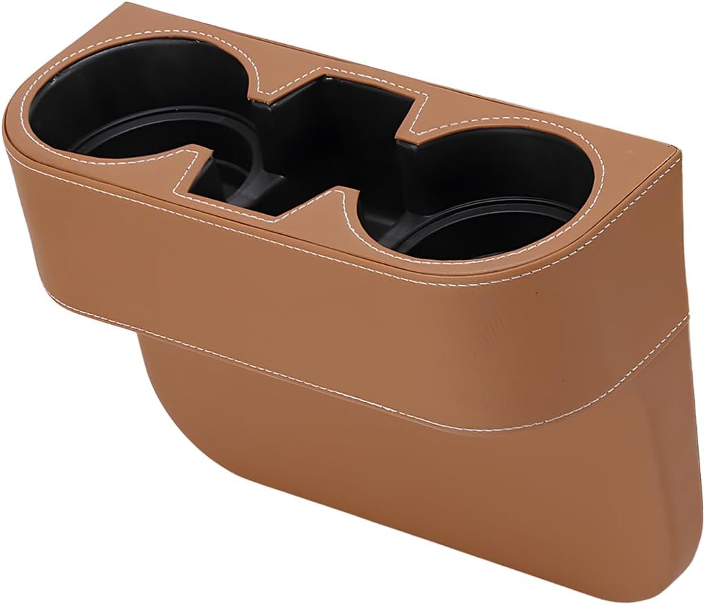 YoRise Car Cup Holder, PU Leather Automotive Cup Drink Holder, Car Seat Gap Filler Storage Box, Multifunctional Front Seat Organizer, Cell Mobile Phone Holder, Coin Bucket (Black)
