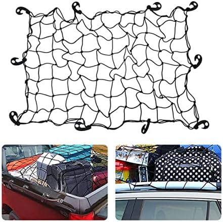AUCELI Car Cargo Net, 47" x 31.5" Bungee Cargo Net for Roof Top Cargo Racks, Adjustable Luggage Roof Sundries Grid Mesh Bag, Elastic Vehicle Roof Miscellaneous Storage Organizer for SUV Truck