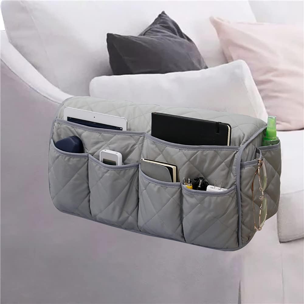 Sofa Armrest Organzier for Remote Control Holder with 14 Pockets for Recliner Organizer Armchair Caddy Organizer for Glasses Keys Phones ipads Storage, Gray