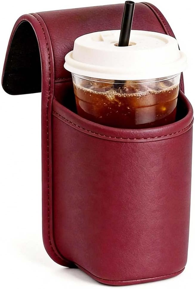 Leather Car Door Cup Holder Clip‑on Wide‑Mouth for Drinks & Phone, Black