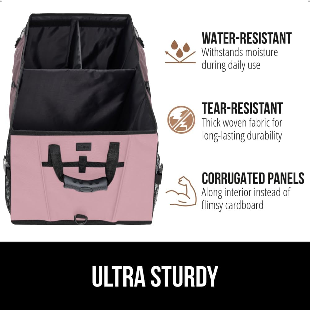 GORILLA GRIP Trunk Organizer for SUV and Cars, Large Capacity Collapsible Car Trunk Storage Organizer, Heavy Duty Car Accessories, Gifts for Mom and Dad, Slip & Water Resistant Multi Compartment, Pink