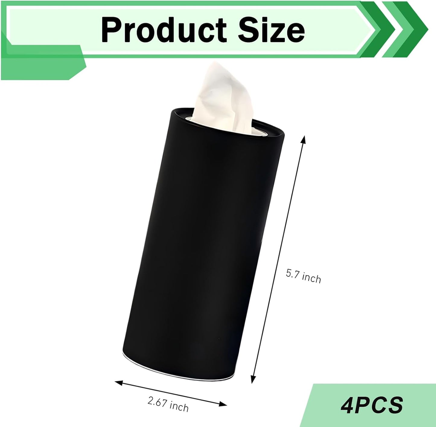 4 PCS Car Tissue Holder, Car Cup Holder Convenient Travel Tissue Tube, Refillable Auto Cup Holder Round Napkin Container with 120 Sheets Facial Tissues, Universal for Most Cars (Black)