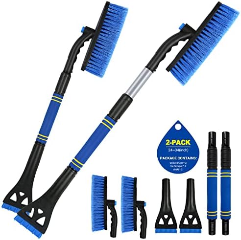 BFONS 2 PCS Ice Scrapers for Car Windshield, 2-in-1 Snow Scraper and Snow Brush for Car SUV Truck, Car Ice Windshield Scraper for Ice and Snow with 360° Pivoting Brush and Ergonomic Foam Grip Blue