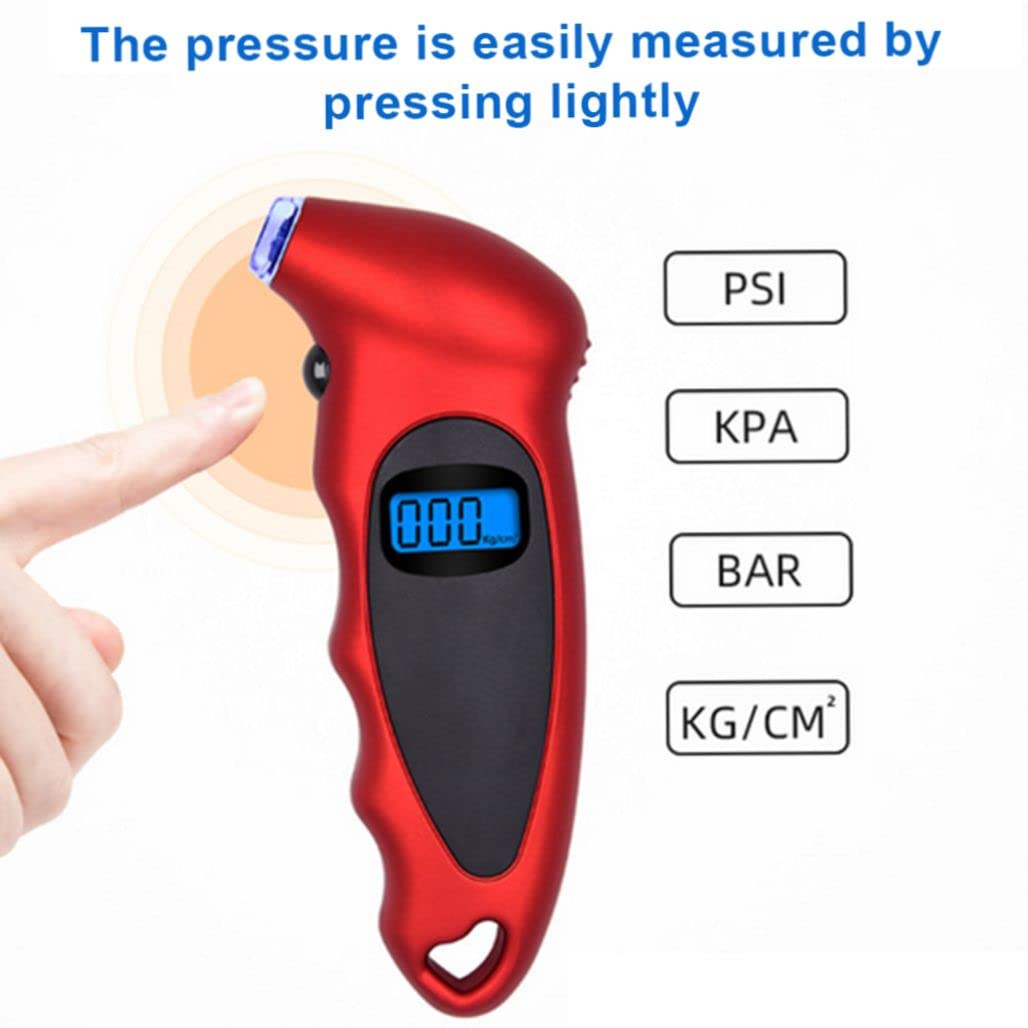 Digital Tire Pressure Gauge, Digital Tire Pressure Reader, High Precision tire Pressure Reading Device, Tire Diagnostic Tool, 100 PSI 4 Settings for Car Truck Bicycle with Backlit LCD (Red)