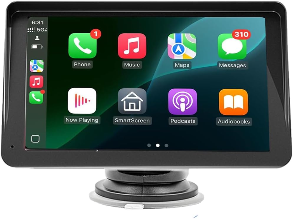 Carplay Screen for Car, 7" Wireless Carplay & Android Auto Portable Car Stereo with Mirror Link, GPS Navigation, Voice Control, Bluetooth/AUX/FM Transmitter, Plug & Play Car Play Screen