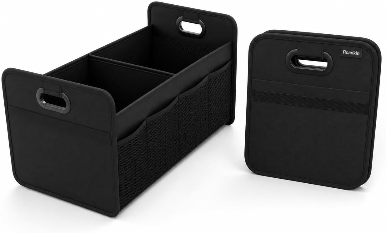 Car Trunk Organizer Foldable Waterproof Storage Caddy with Handles, Collapsible Auto Organizer for SUV, Truck, Van, Black