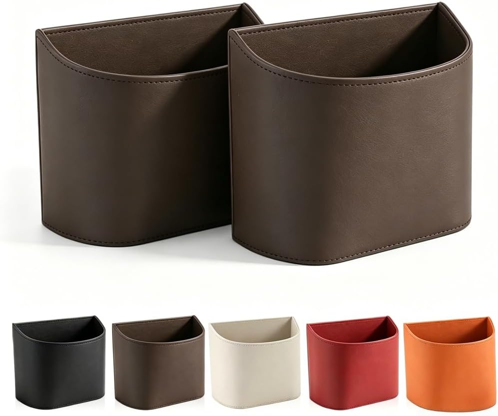 Leather Car Door Cup Holder Clip On Storage Organizer for Car, Brown, Large