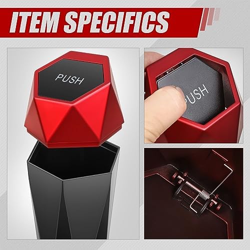 Auto Dynasty Car Trash Can with Lid, Red Car Garbage Can Cup Holder for Interior, 2 Pack Mini Leakproof Garbage Can, Multipurpose Storage Organizer for Vehicle Home Office