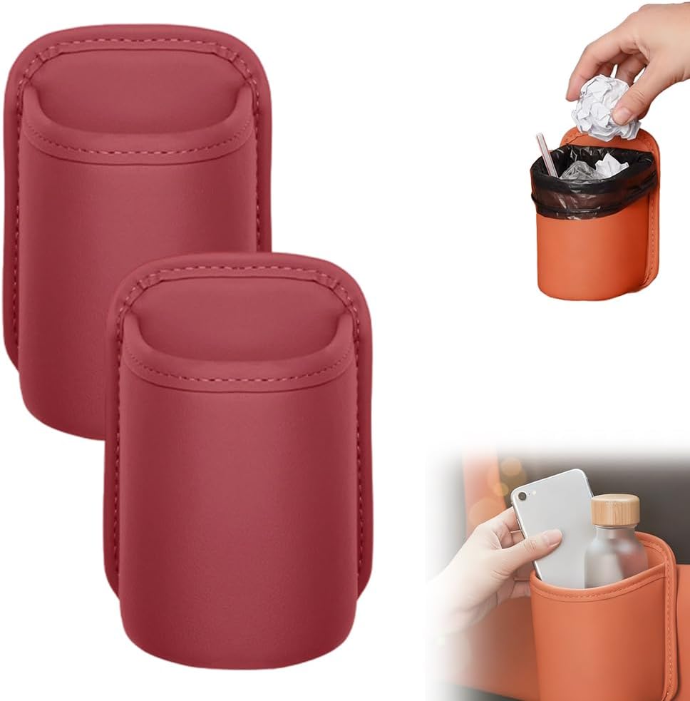 Leather Car Door Cup Holder Clip On Storage Organizer for Car, Red, Small