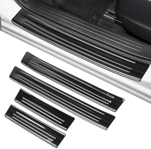 4PCS Door Sill Protector Compatible with Mazda 2017-2025 CX5 CX-5 Accessories Black Brushed Stainless Steel Material Auto Door Entry Guards