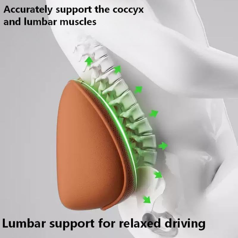 Lumbar Support Pillow for Car, Memory Foam Lumbar Pillow for Lower Back Pain Relief - Back Cushion for Driving, Chair Support for Car-Office Chair, SUV Waist Pillow - Beige