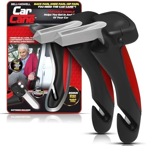 EMSON Original Car Cane Car Handle Assist for Elderly - 2 Pk | All in 1 Door Handle, Seat Belt Cutter, Window Breaker, Flashlight, Car Door Handle for Elderly Easy Exit