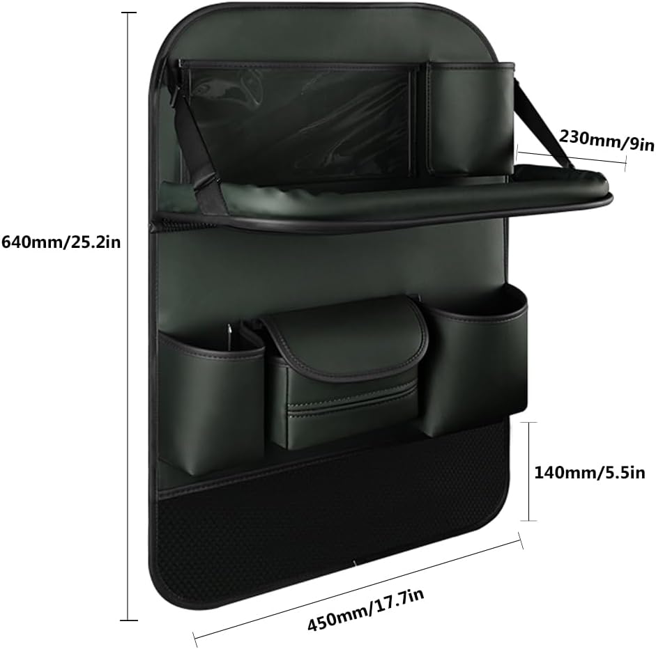 2PCS Car Backseat Organizer Seat Back Protectors Kick Mats with Foldable Table Tray, PU Leather Car Storage Organizer with Tablet Holder, Car Tissue Holder Kids Toys Storage Travel Accessories (Green)