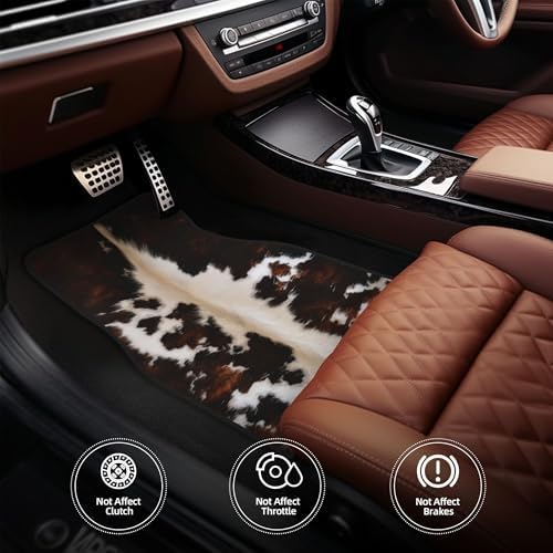 Artistic Fabric Car Floor Mats-Non-Slip Rubber Backing,Front (26.8x17.3in) & Rear (13x17.3in) Set-Water Absorbing, Durable Automotive Floor Liners with Stylish Patterns,Cowhide
