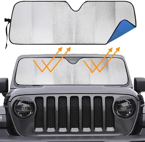 Big Hippo Windshield Sun Shade Car Sun Shade for 2007-2024 Wrangler Rubicon Sahara TJ JK JKU 2 & 4 Door-Sun Visor Protector Blocks UV Rays Windshield Sunshade, Blue