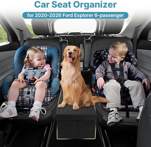 Mixsuper Liner Car Seat Organizer for Ford Explorer 2020-2025 2026, Console Organizer Backseat Toy Bin for Explorer, Seat Aisle Storage Box for 6-Passenger Kids Dogs ST XLT Accessories