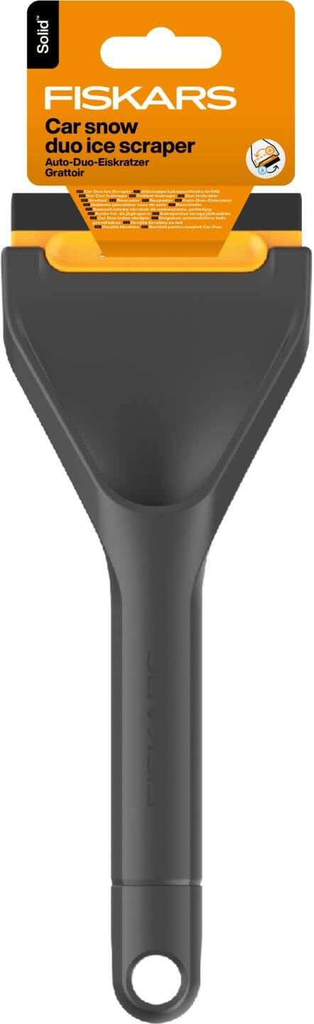 Fiskars Solid Car Ice Scraper with Hard and Soft Edge, 26 cm, with Replaceable Scraper, 1078497