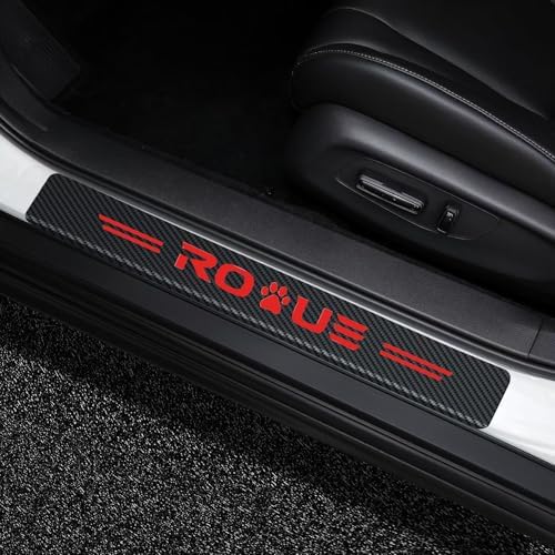 MAXDOOL 4Pcs for Car Door Sill Protector Reflective 4D Carbon Fiber Sticker Decoration Door Entry Guard Door Sill Scuff Plate Stickers Accessories for Rogue (Red)