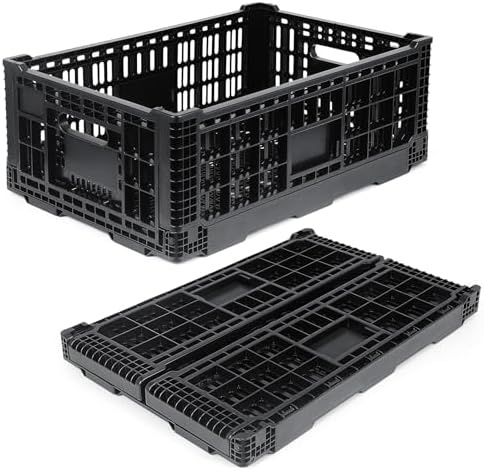 52L Milk Crate, Plastic Storage Crate with Handles, | Hold 130 lbs Per Bin, Large Collapsible Storage Bins for Home Organizing, Tools, Books, Camping & Transport
